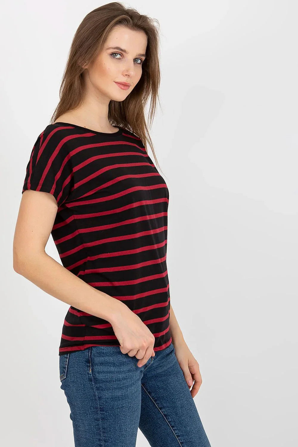 Women Boat-Neck Short-Sleeves T-Shirt – Stretchable - Black -Guocali