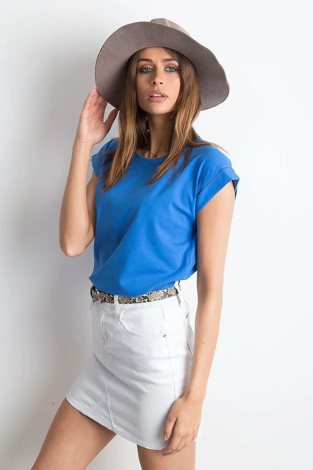Women Crew-Neck Short-Sleeves T-Shirt – Stretchable - Blue -Guocali