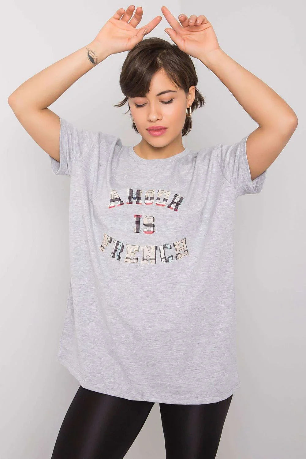 Women Crew-Neck Short-Sleeves T-Shirt – Stretchable - Gray, Multicolor -Guocali