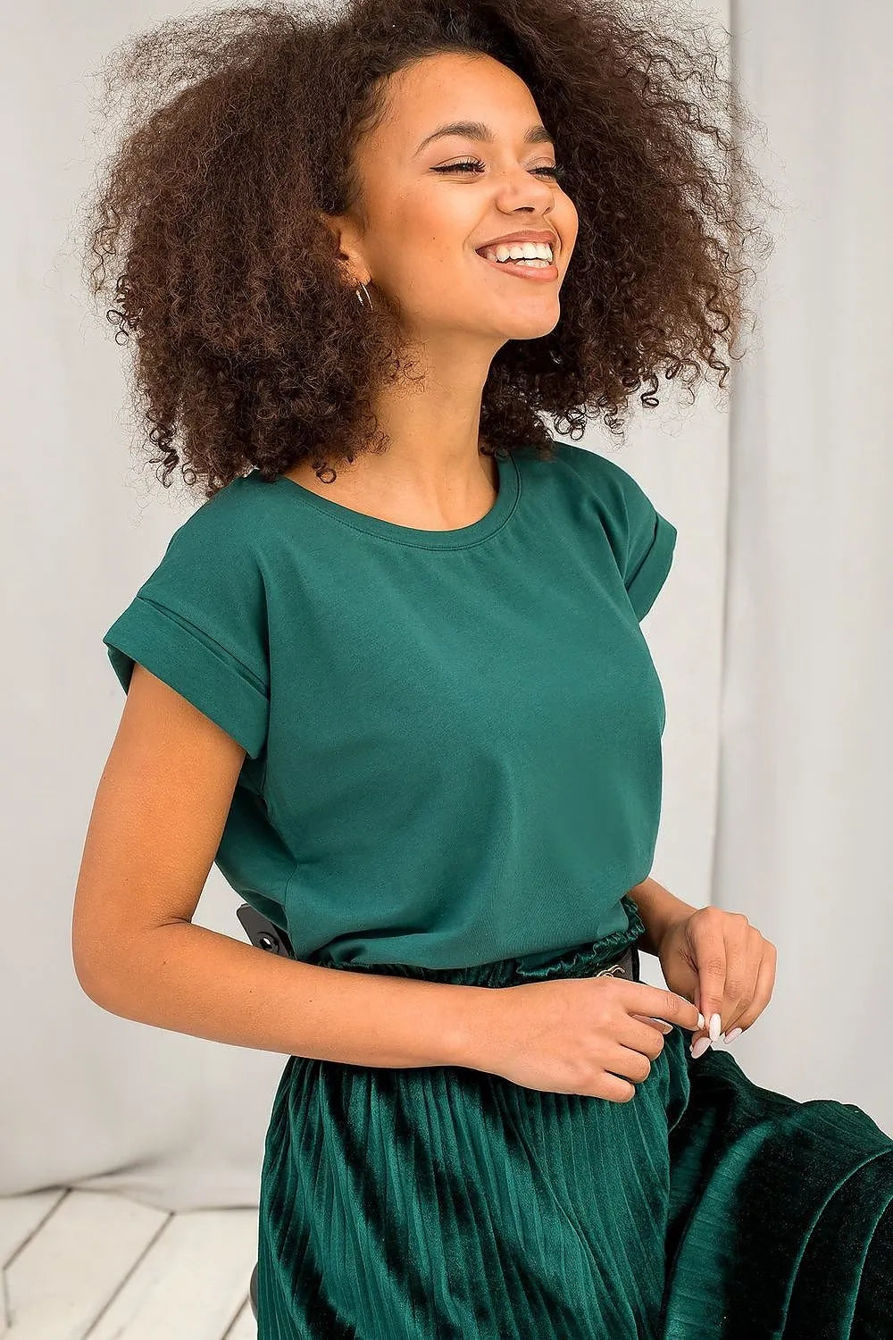Women Crew-Neck Short-Sleeves T-Shirt – Stretchable - Green -Guocali