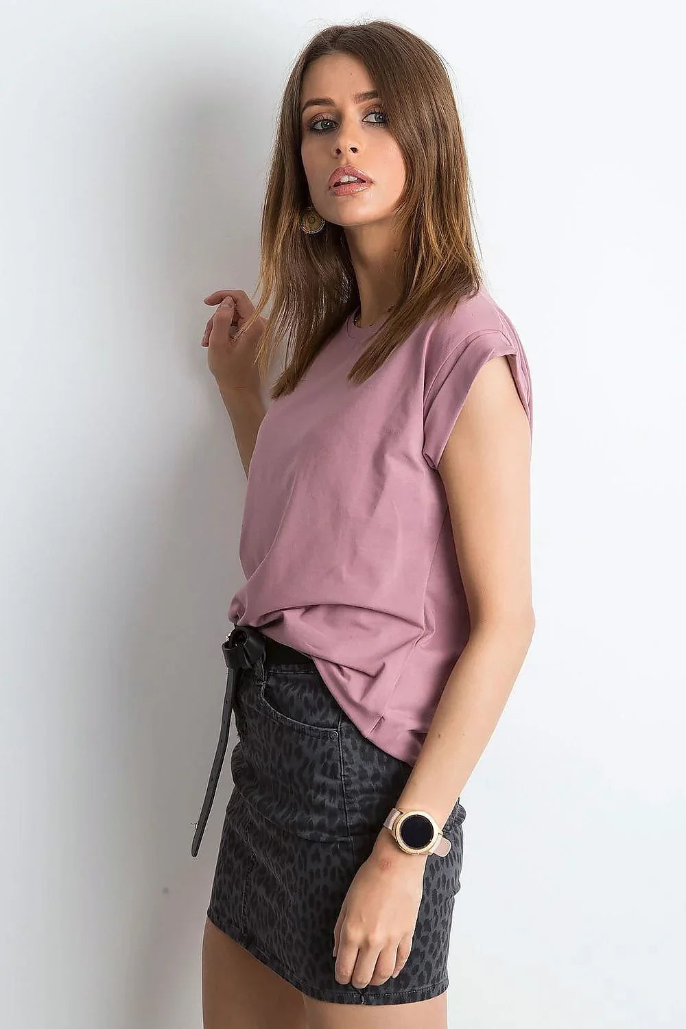 Women Crew-Neck Short-Sleeves T-Shirt – Stretchable - Pink -Guocali