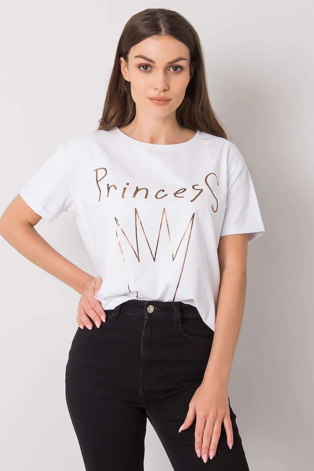 Women Crew-Neck Short-Sleeves T-Shirt – Stretchable - White -Guocali