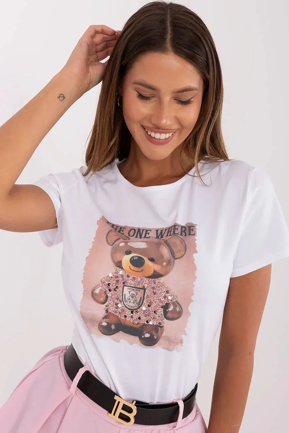 Women Crew-Neck Short-Sleeves T-Shirt – Stretchable - White, Multicolor -Guocali