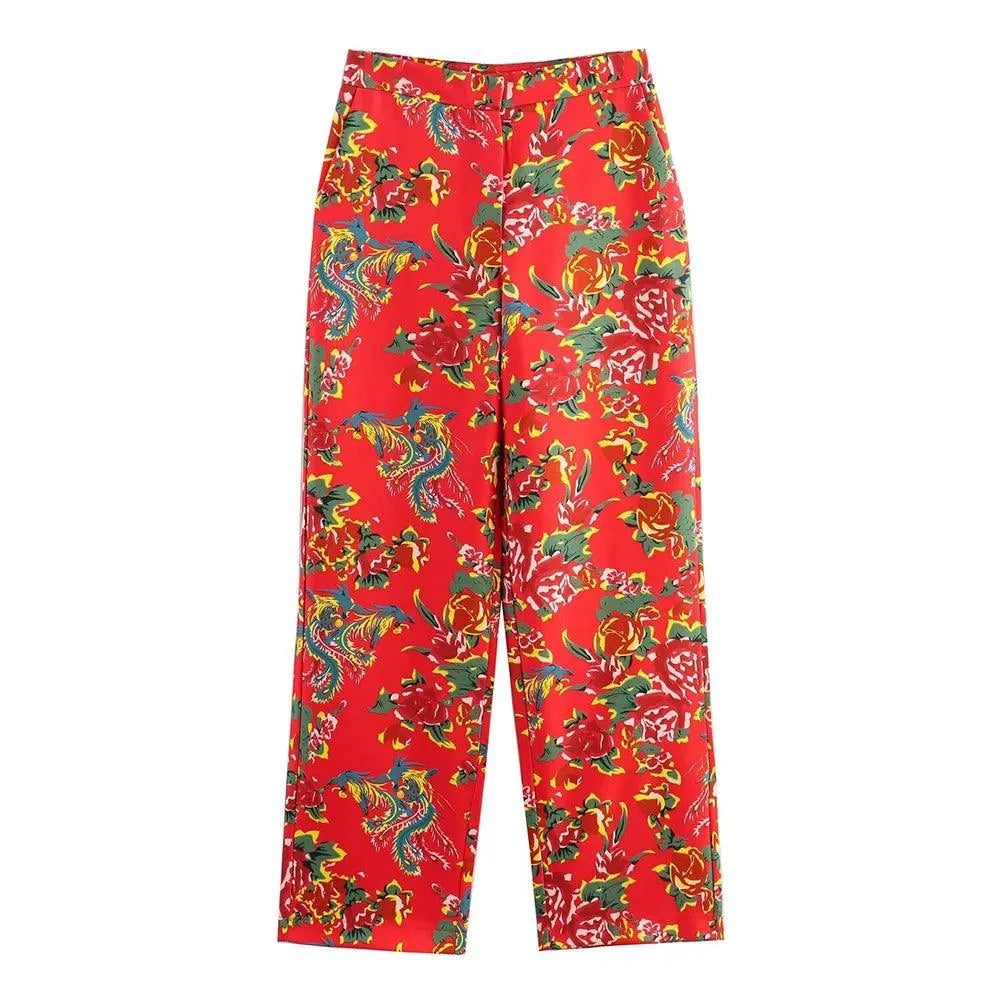 Women Pant Suit - Flower Embellished Trouser Suit -Guocali