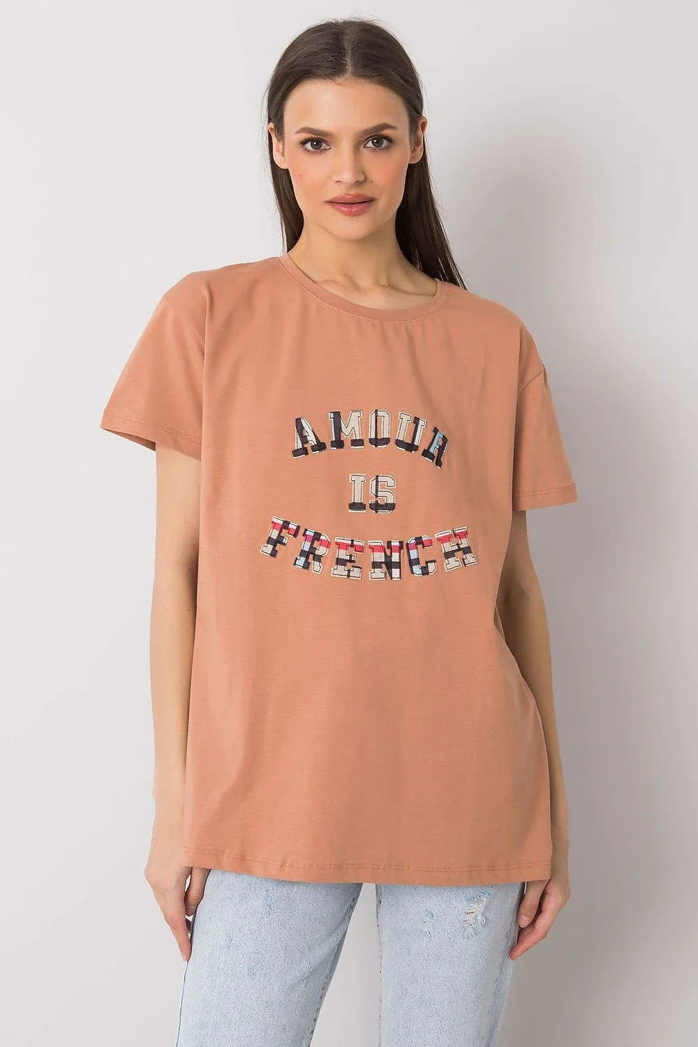 Women Round-Neck Short-Sleeves T-Shirt – Stretchable - Beige -Guocali