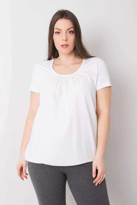 Women Round-Neck Short-Sleeves T-Shirt – Stretchable - White -Guocali
