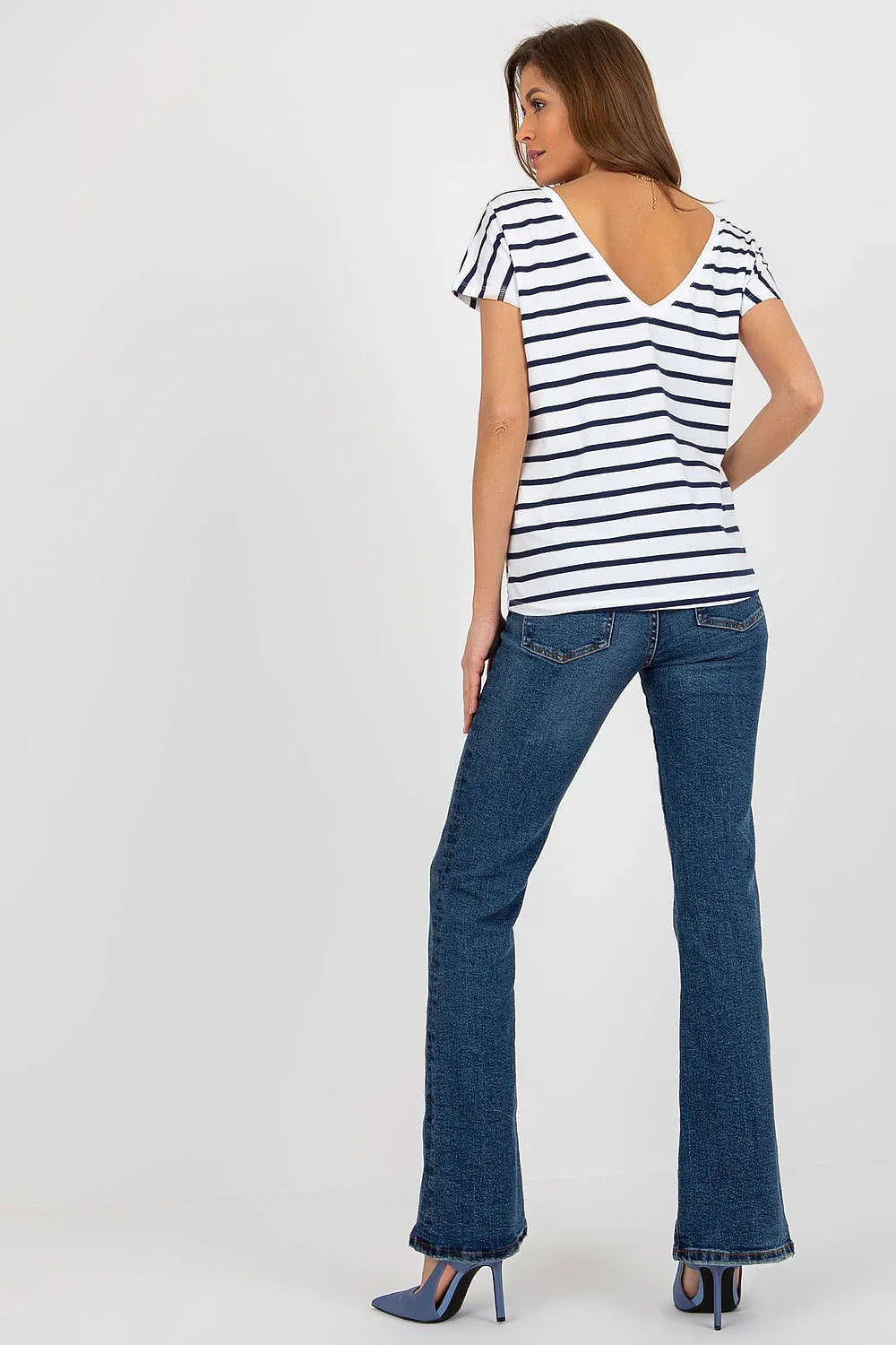 Women Round-Neck Short-Sleeves T-Shirt – Stretchable - White, Navy -Guocali