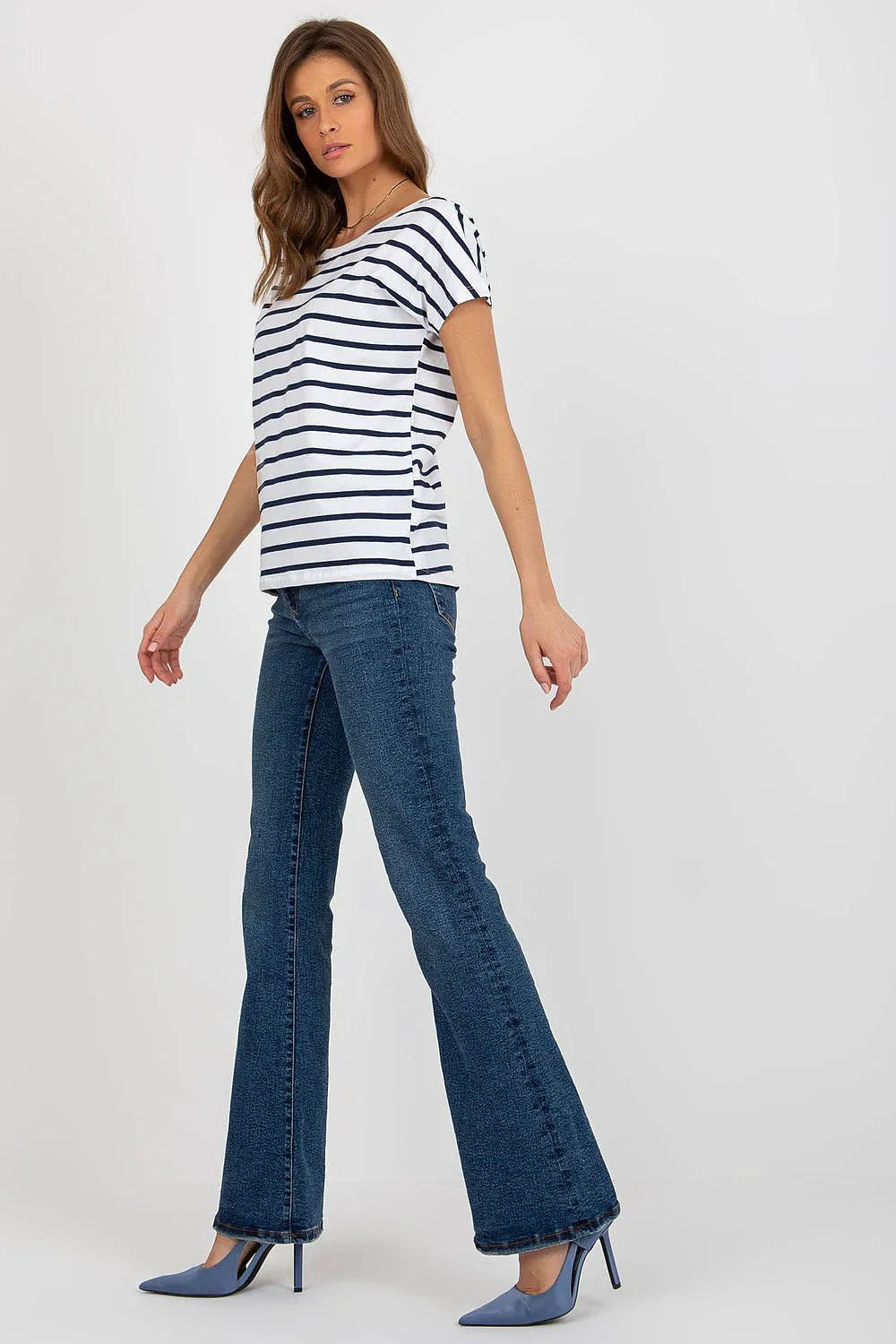 Women Round-Neck Short-Sleeves T-Shirt – Stretchable - White, Navy -Guocali