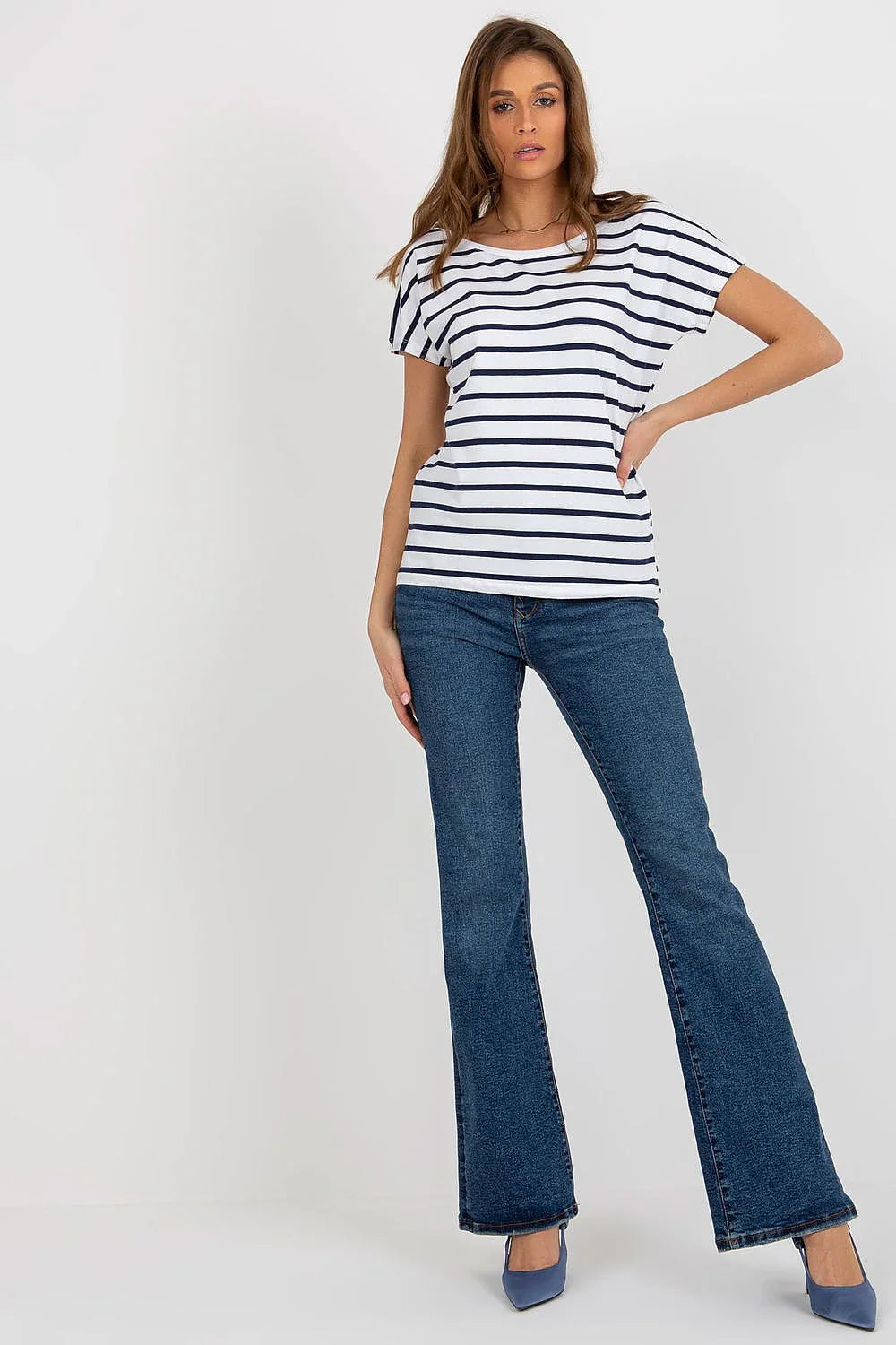 Women Round-Neck Short-Sleeves T-Shirt – Stretchable - White, Navy -Guocali