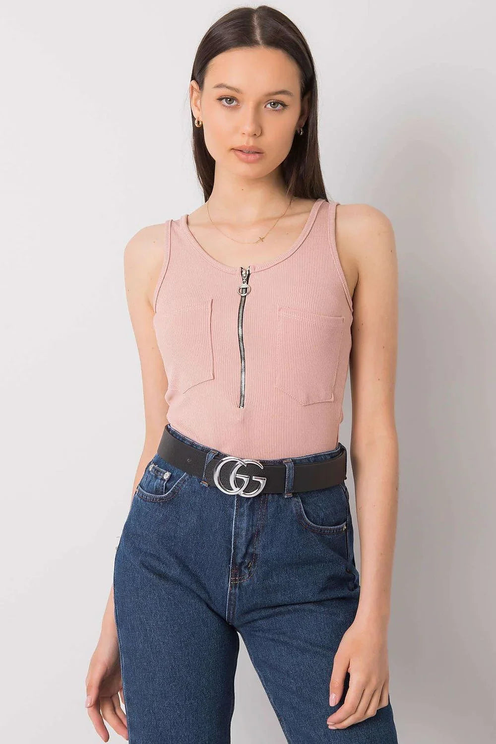 Women Round-Neck Sleeveless T-Shirt – Stretchable - Pink -Guocali
