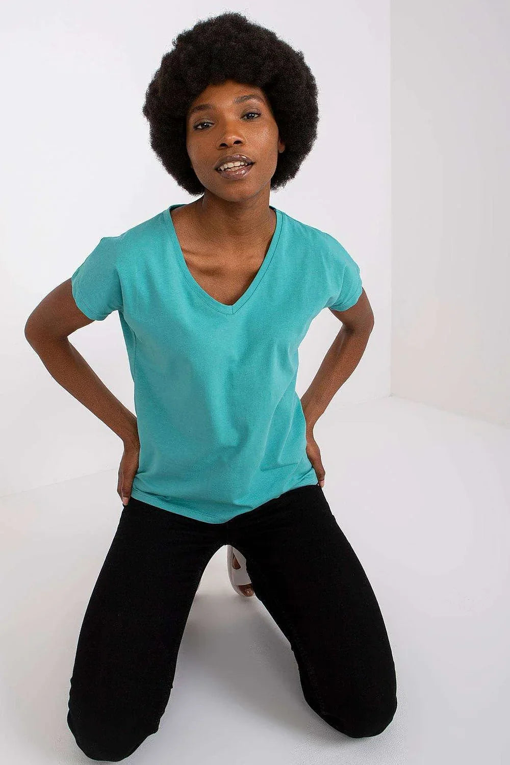 Women V-Neck Short-Sleeves T-Shirt – Stretchable - Blue -Guocali