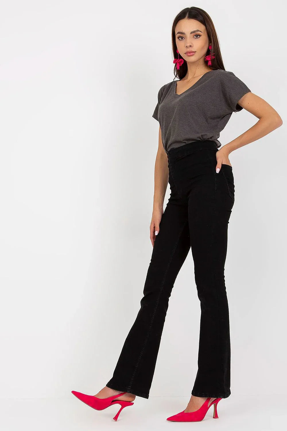 Women V-Neck Short-Sleeves T-Shirt – Stretchable - Gray -Guocali