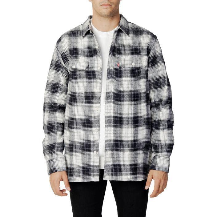 GUOCALI men's black and white plaid shirt, long sleeves, contemporary fashion
