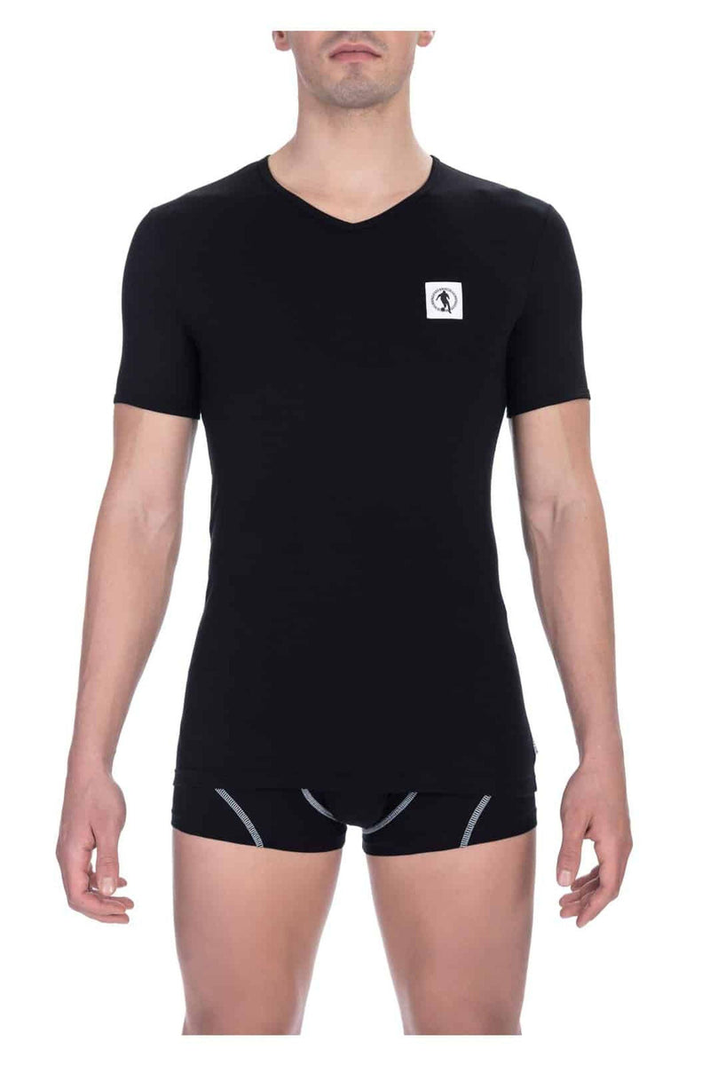 Man wearing black GUOCALI men’s undershirt and underwear, premium designer basics