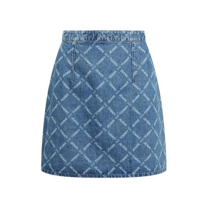 Blue denim mini skirt with diagonal Tommy Jeans logo pattern, women's fashion from GUOCALI
