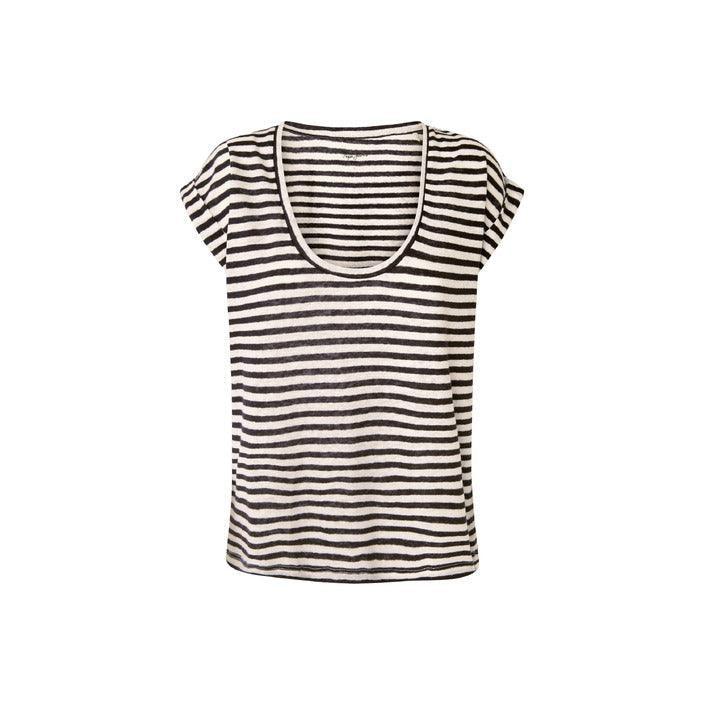 GUOCALI women's black and white striped t-shirt, short sleeves, contemporary fashion