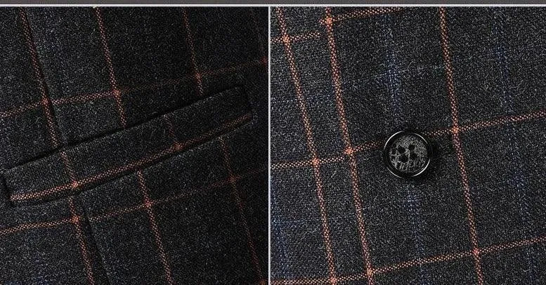 3-Piece Black Men’s Suit - Plaid Business Style -Guocali
