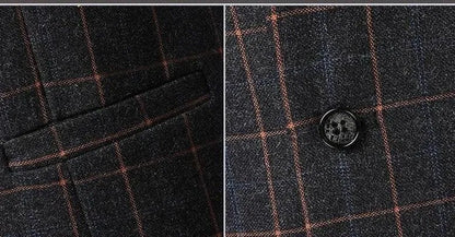 3-Piece Black Men’s Suit - Plaid Business Style -Guocali