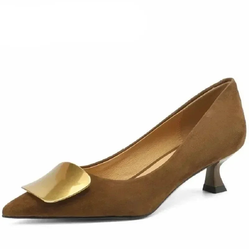 Elegant Leather Low Heel Women Pumps