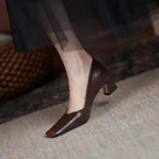 Leather Square Toe Women Pumps
