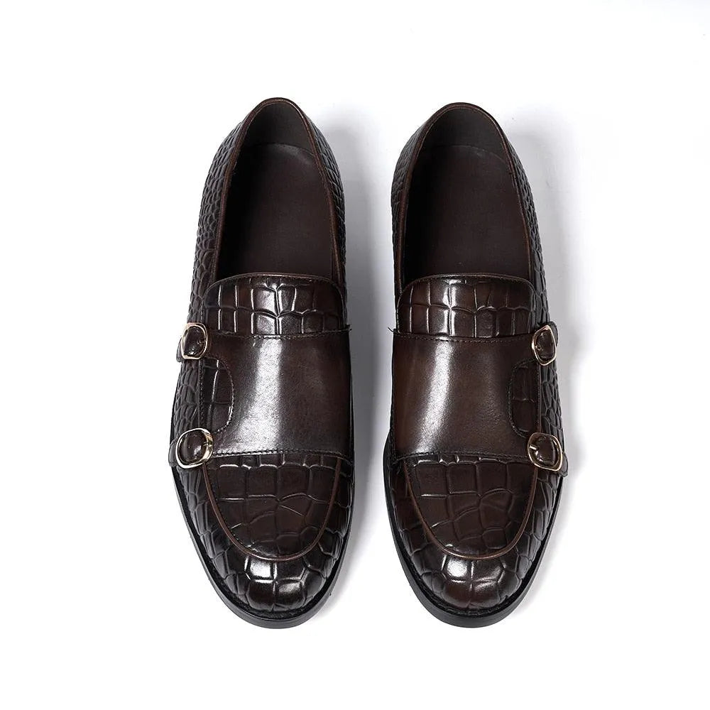 Men Apron Toe Dress Loafers - Buckles Monk Strap Formal Dress Shoes