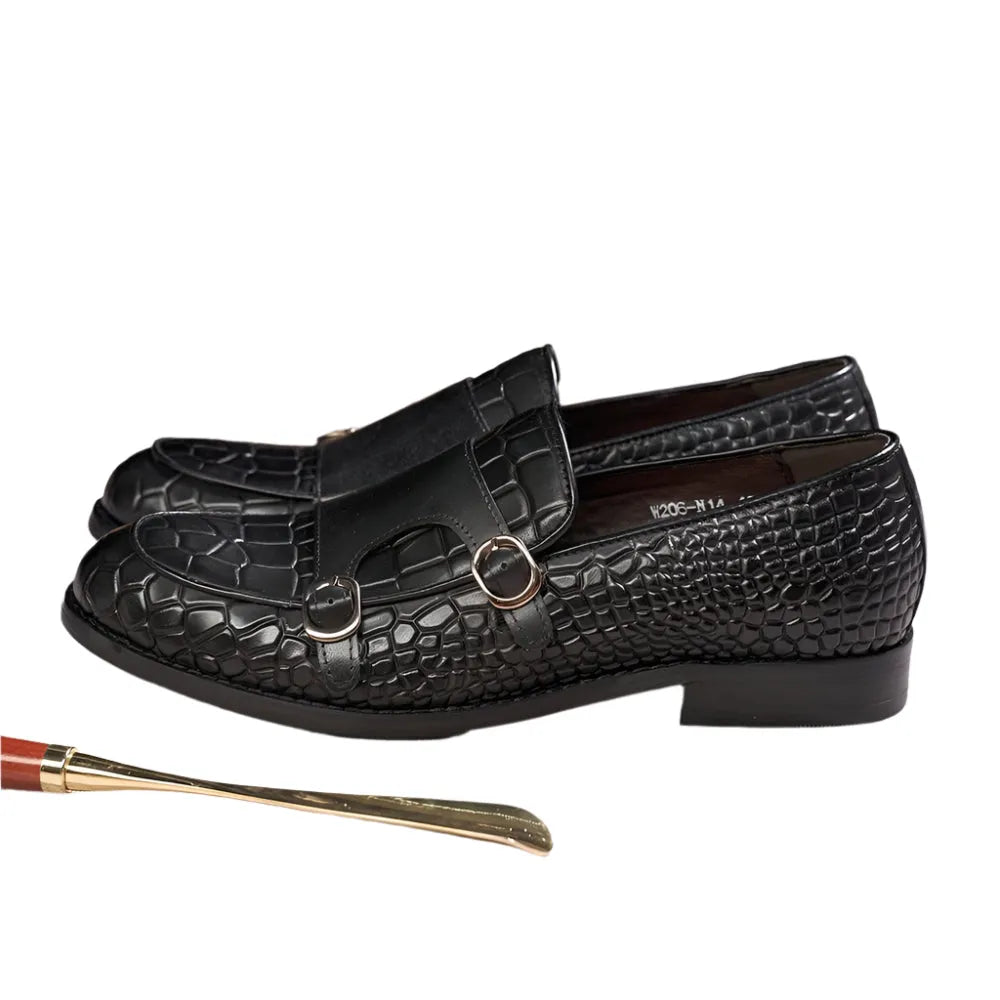Men Apron Toe Dress Loafers - Buckles Monk Strap Formal Dress Shoes