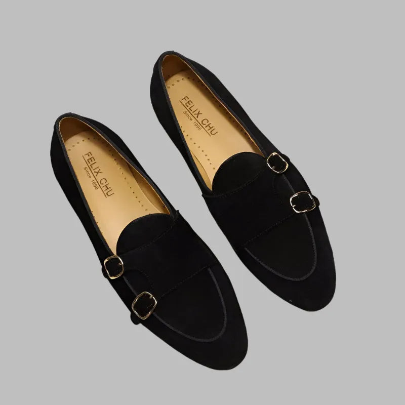 Men Apron Toe Dress Loafers - Buckles Monk Strap Formal Dress Shoes