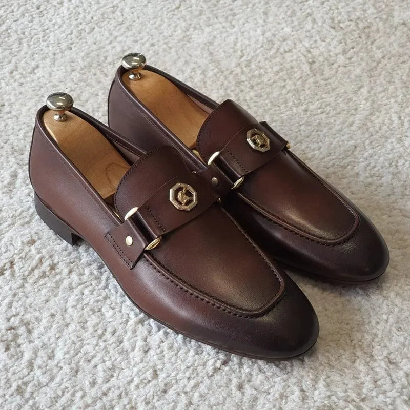 Men Horse Bit Dress Loafers - Slip-On Formal Dress Shoes