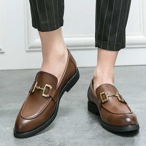 Men Horse Bit Dress Loafers - Slip-On Formal Dress Shoes