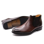 Men's Boots - Block Ankle Boots - Leather