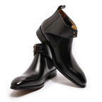 Men's Boots - Block Ankle Boots - Leather
