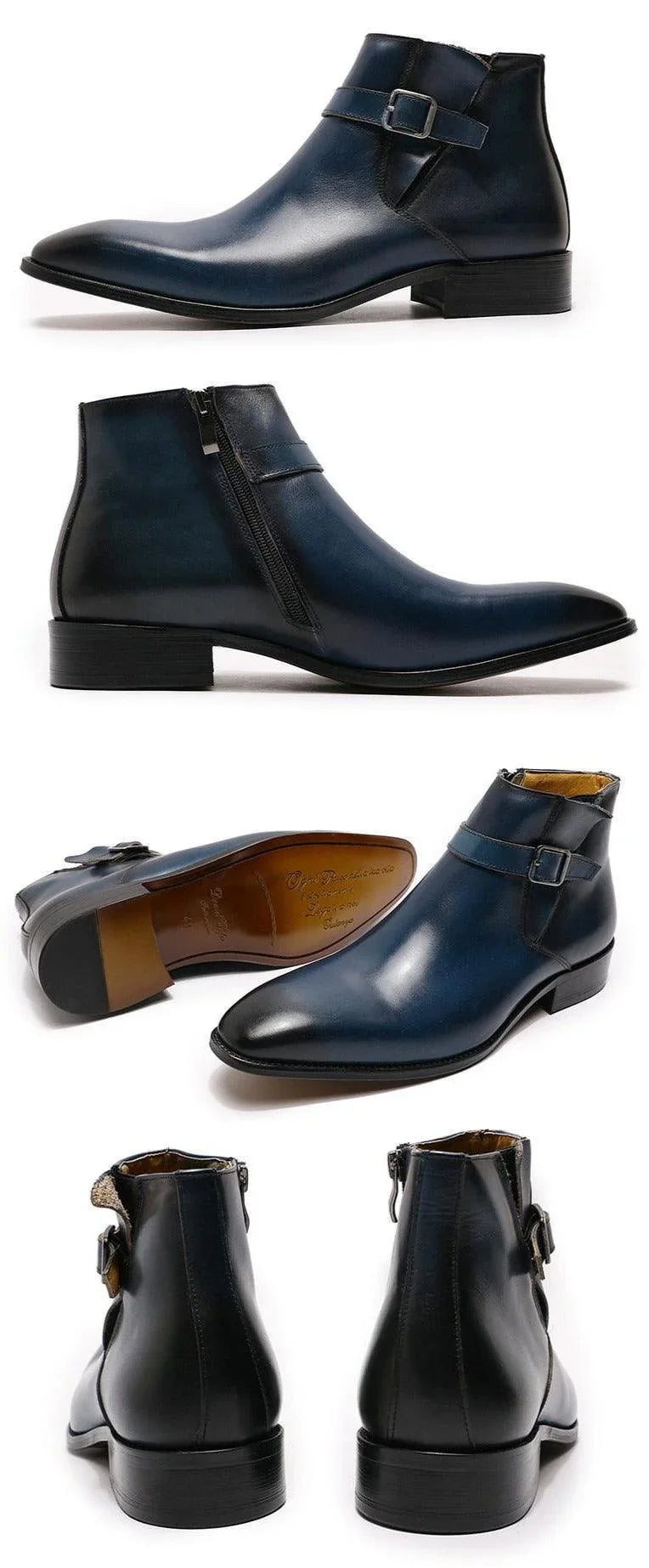 Men's Boots - Block Ankle Boots - Leather