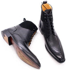 Men's Boots - Block Ankle Boots - Leather