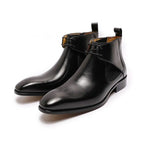 Men's Boots - Block Ankle Boots - Leather