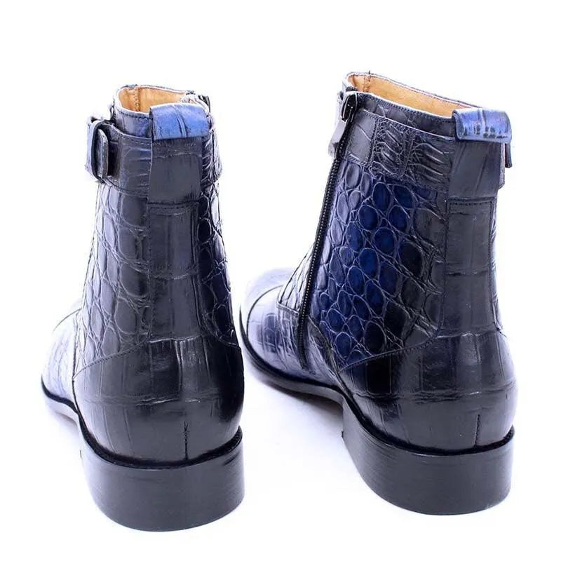 Men's Boots - Winter Block Ankle Boots - Leather