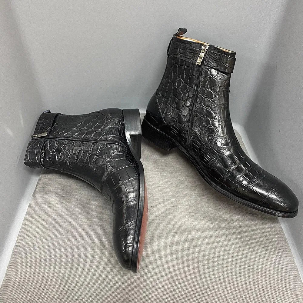Men's Boots - Winter Block Ankle Boots - Leather
