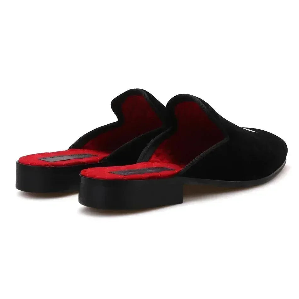 Unisex Velvet Chess Embroidery Slip-On Loafers