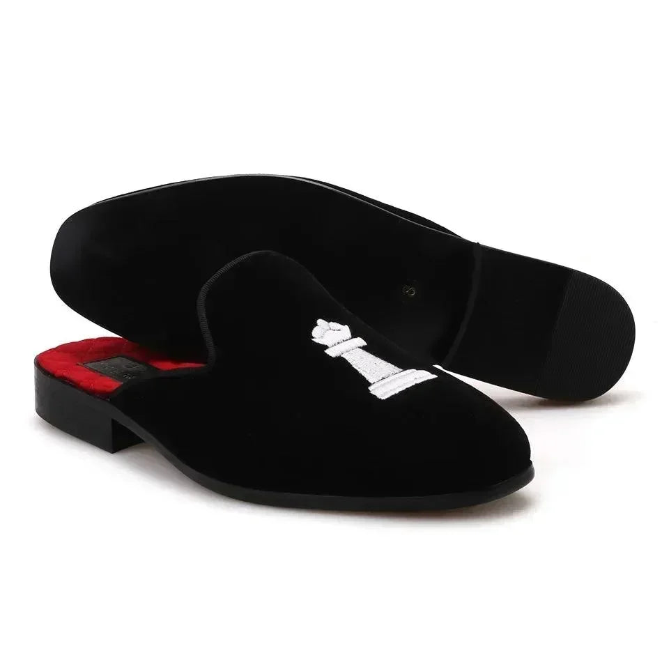 Unisex Velvet Chess Embroidery Slip-On Loafers