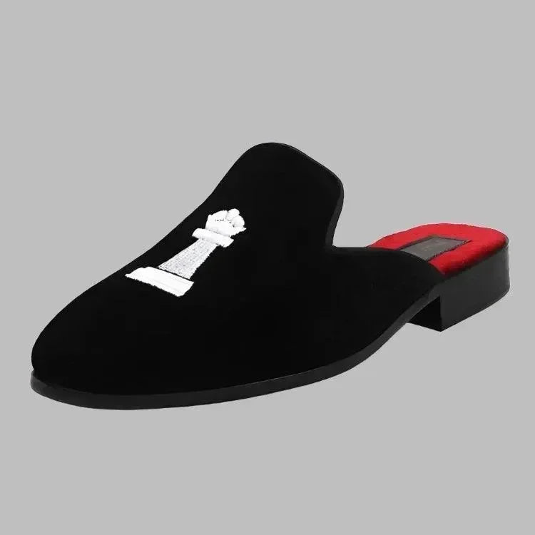 Unisex Velvet Chess Embroidery Slip-On Loafers