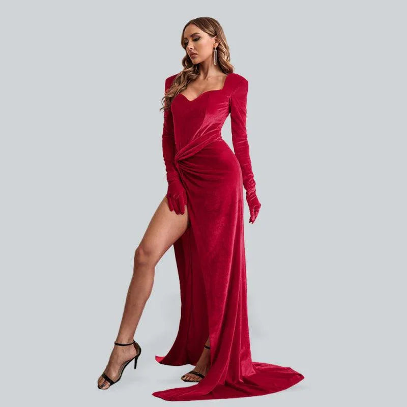 Velvet High Waist Evening Dress - Guocali