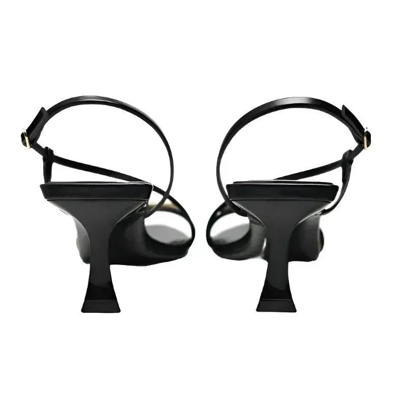 Women Black Ankle Strap Kitten Heels