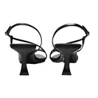 Women Black Ankle Strap Kitten Heels