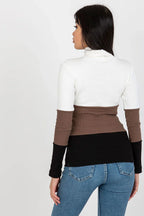 Women Colorblock Ribbed Turtleneck Sweater