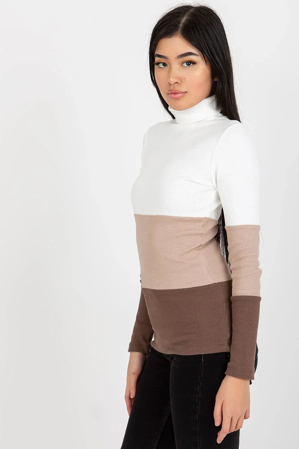 Women Colorblock Ribbed Turtleneck Sweater