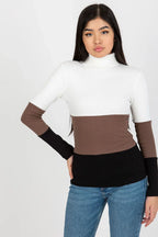 Women Colorblock Ribbed Turtleneck Sweater