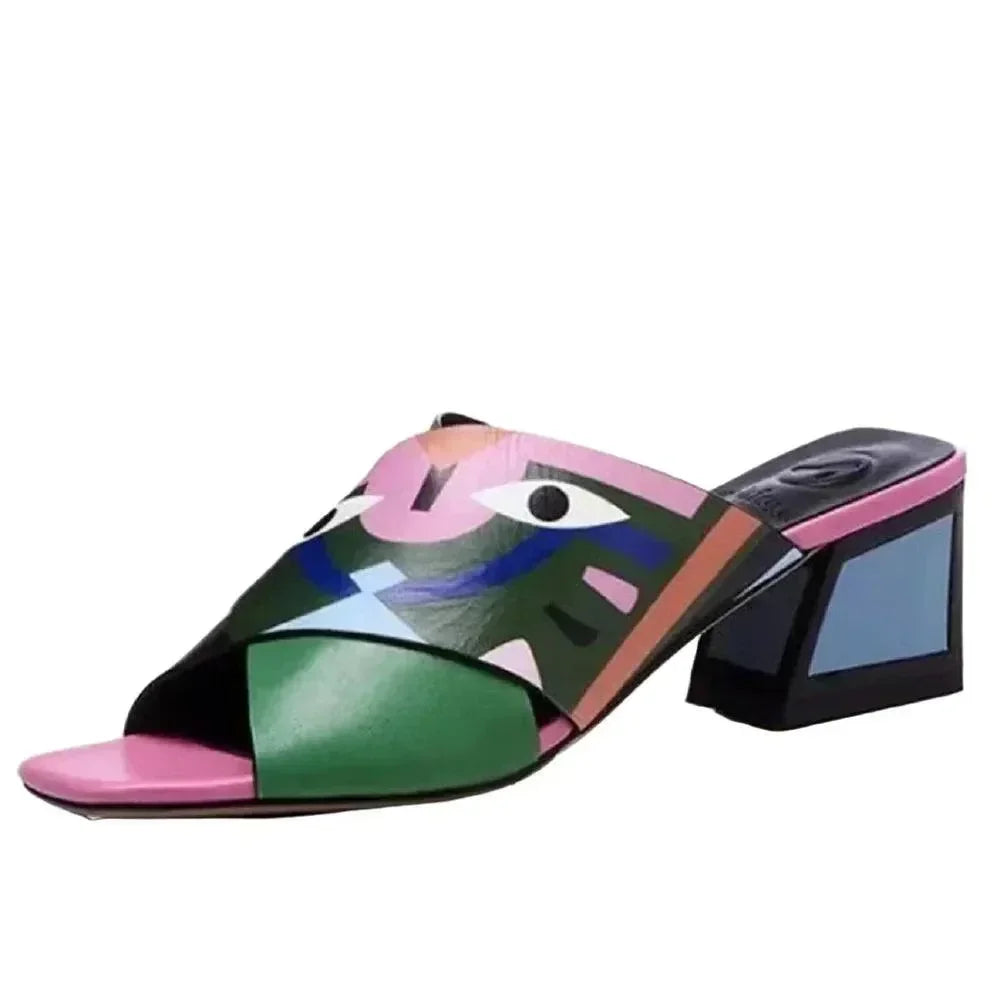 Women Graffiti Print Block Heel Sandals