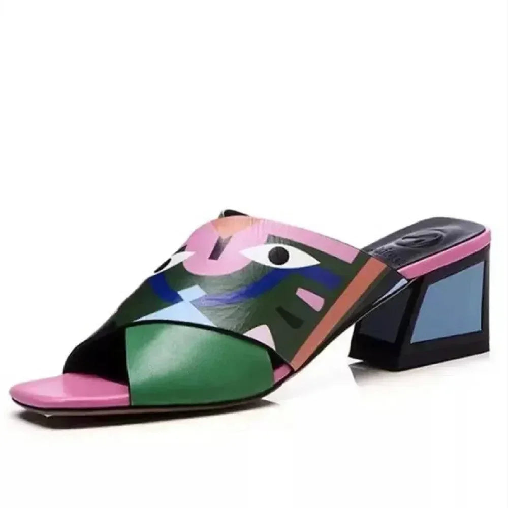 Women Graffiti Print Block Heel Sandals