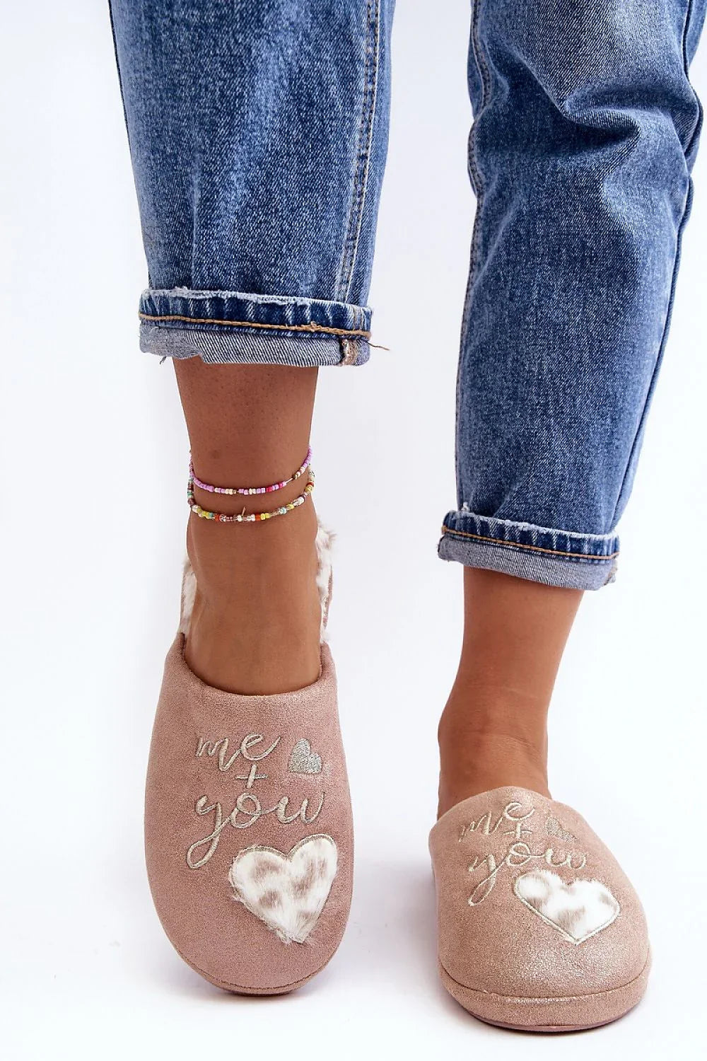 Women Heart Print Winter Slippers