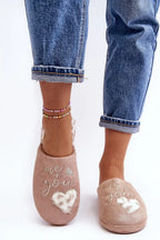 Women Heart Print Winter Slippers