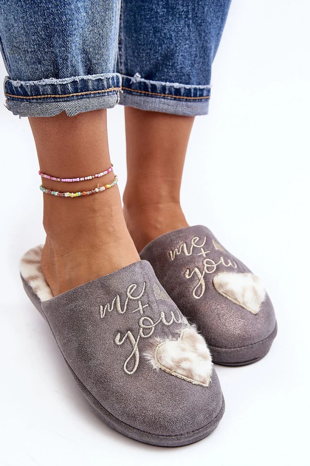 Women Heart Print Winter Slippers